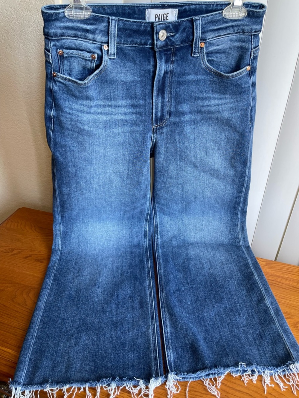 Paige Anessa Wide Leg Cropped Jeans Size 28 Showtime Raw Hem 26” Inseam - Picture 3 of 14